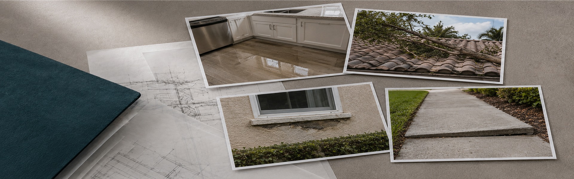 Property damage, construction defects, and an unsafe stair railing shown as case evidence